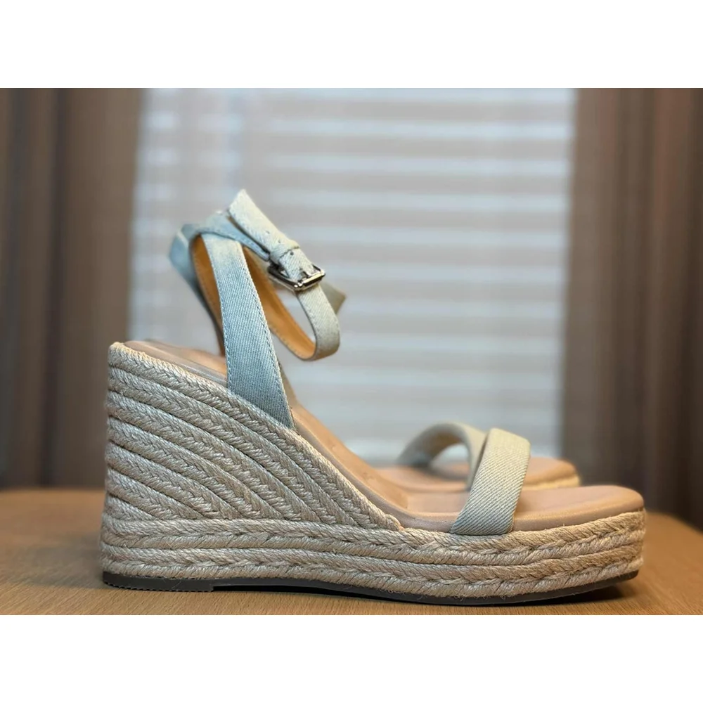 Women's Padded Light Blue Denim Wedge Espadrille Platform Sandals 9 M